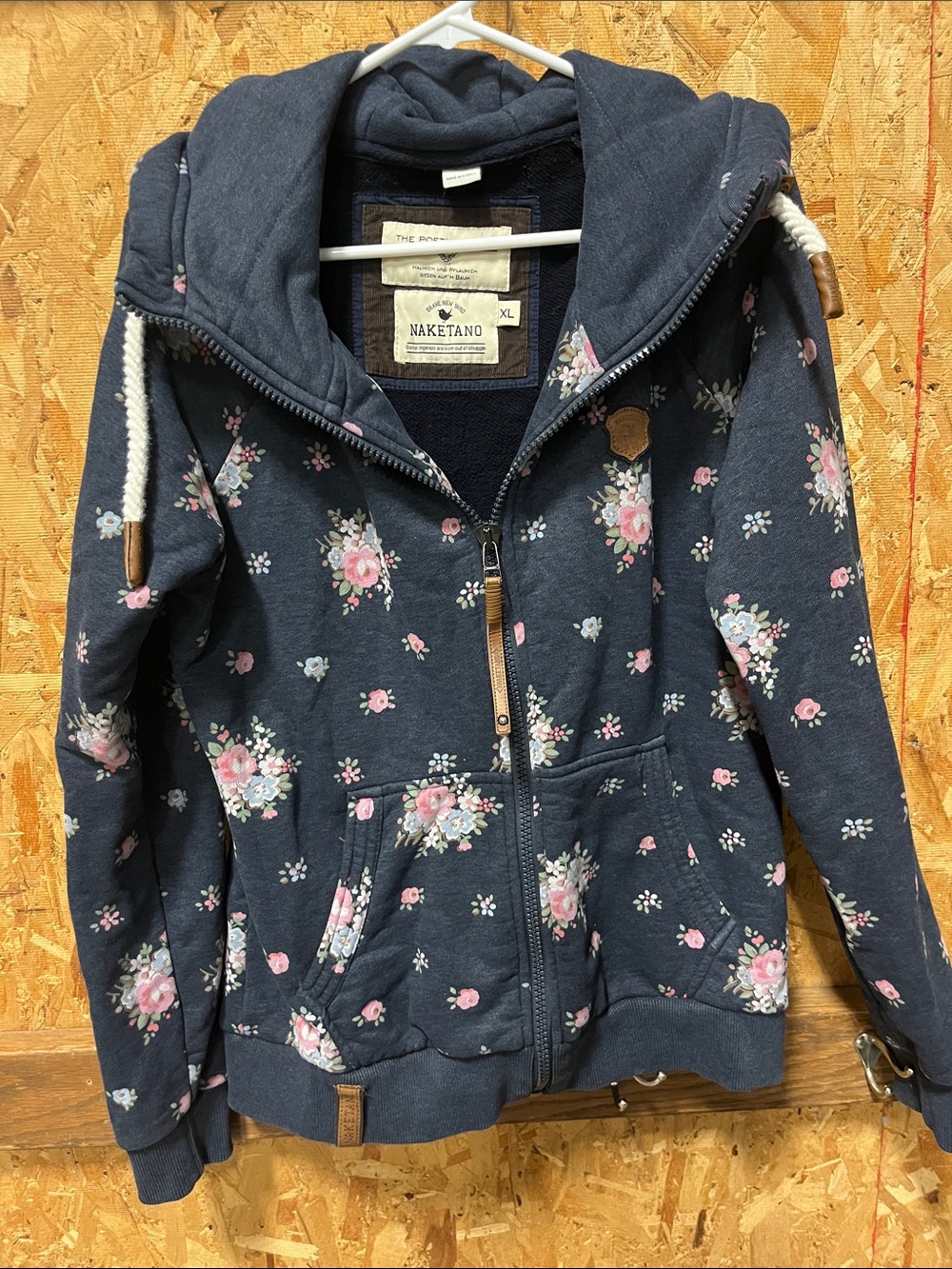 Naketano Navy Floral Full-Zip Hoodie with Rope Drawstrings